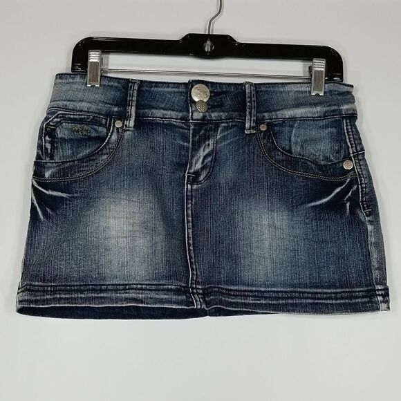 Sixty Nine Skirt Women's Size 28 Jean Mini Dark Wash Button Zipper Closure - Picture 1 of 10